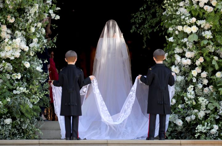 Meghan Markle and her pageboys arrive at her wedding to Prince Harry on May 19, 2018 in Windsor, England.