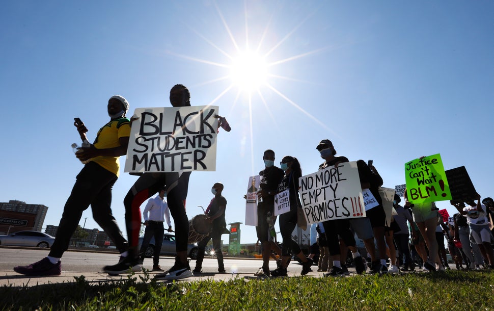 Students march against racism on June 17, 2020 in Brampton, Ont.