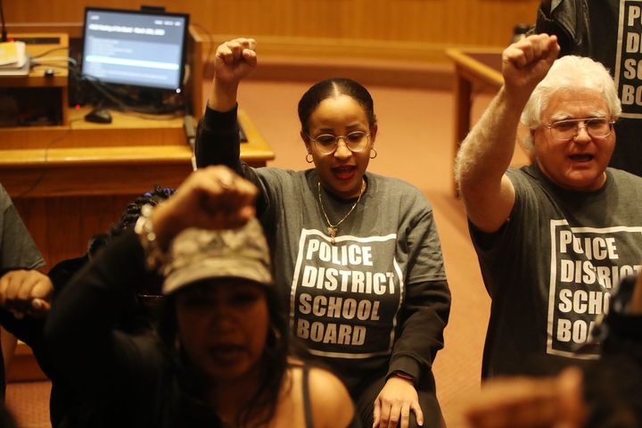 Members of a deputation about Black History Month and the policing of Black students in the Peel District School Board, pictured at the board’s education centre in Mississauga, Ont. on March 10, 2020.