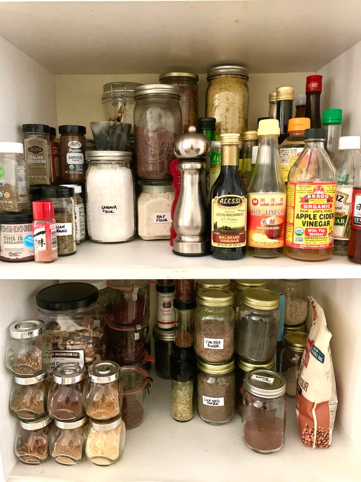 Labeling stackable jars can save you a ton of space in your pantry.