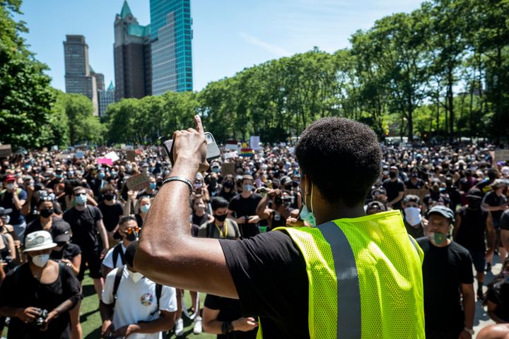 Black Lives Matter demonstrators rally in downtown Brooklyn on Friday. The protest movements have reverberated through New York's Democratic congressional primaries.