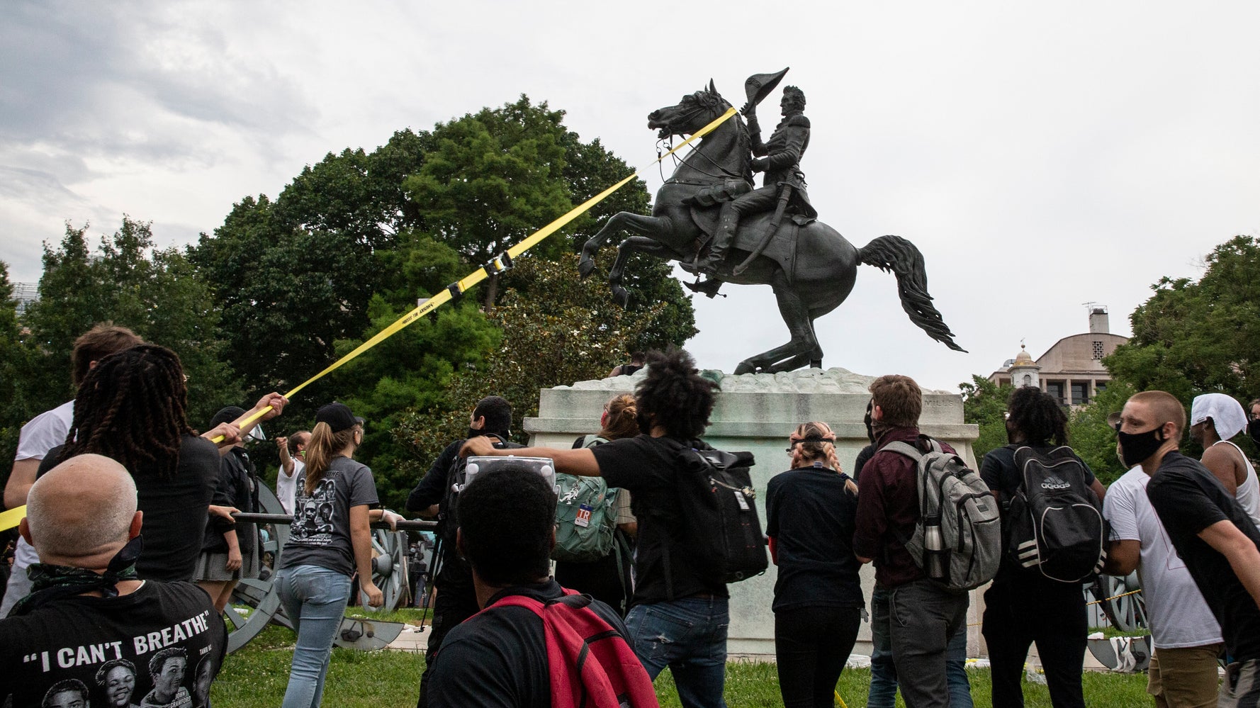 Police PepperSpray Protesters Trying To Pull Down Andrew Jackson