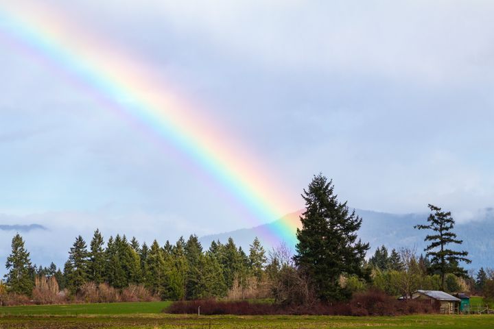 Beautiful rainbow over a Vancouver Island farm.