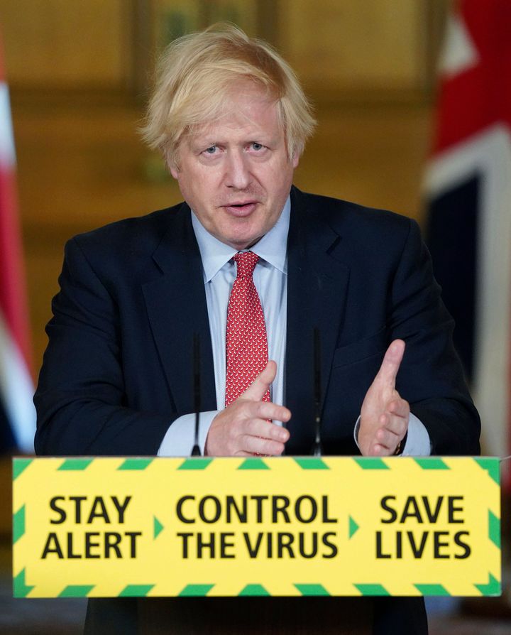 Prime minister Boris Johnson gestures during a coronavirus media briefing in Downing Street