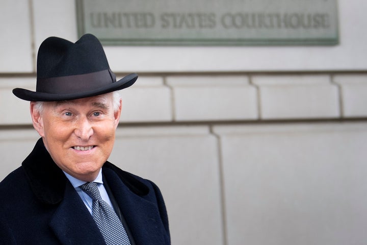 Roger Stone leaves federal court after a sentencing hearing on Feb. 20 in Washington, D.C. 