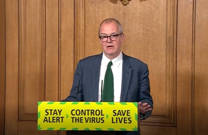 Screen grab of (left to right) Chief Scientific Adviser Sir Patrick Vallance during a media briefing in Downing Street, London, on coronavirus (COVID-19). (Photo by PA Video/PA Images via Getty Images)
