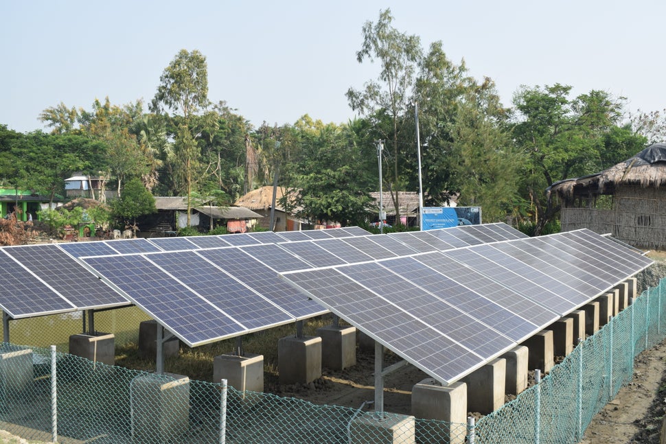 Community solar microgrids on Satjelia island in the Indian Sundarbans.