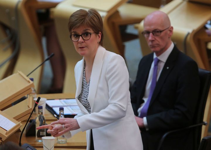 First Minister Nicola Sturgeon delivering a statement on Covid-19 at the Scottish Parliament, Edinburgh.