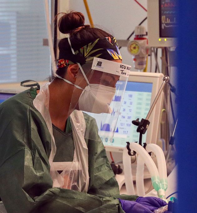 A nurse in intensive care at Frimley Park Hospital, Camberley