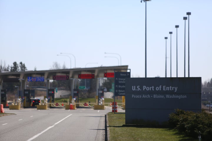 Canadian side of the border is seen between Canada and the United States near Seattle on March 18, 2020.