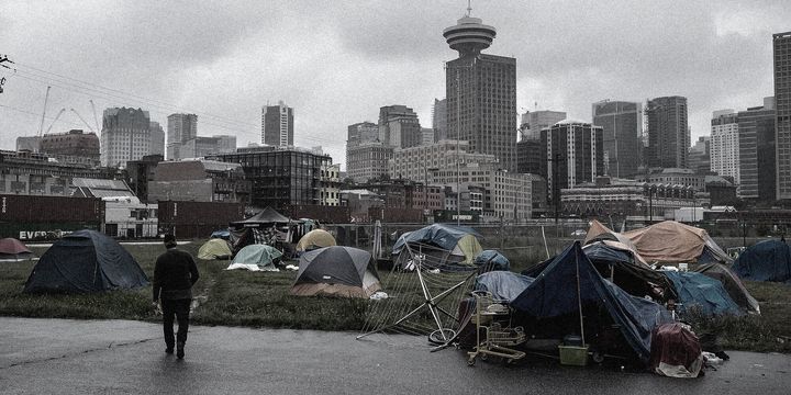 A homeless encampment near Vancouver's CRAB Park. 