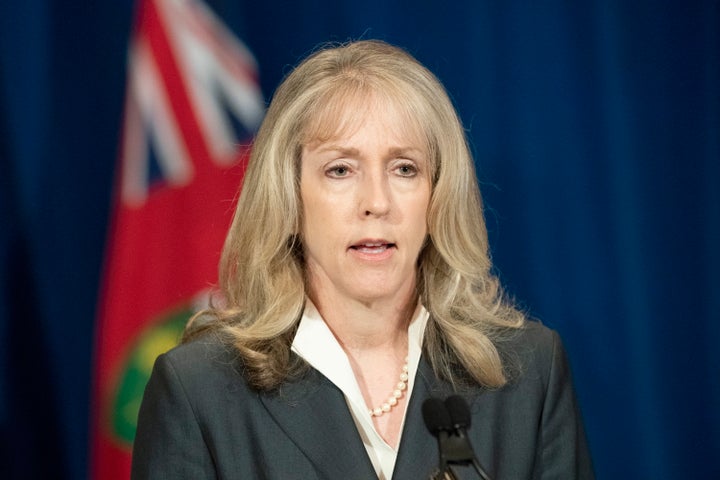 Ontario Minister of Long-term Care Merrilee Fullerton answers questions at a press conference in Toronto on May 28, 2020. 