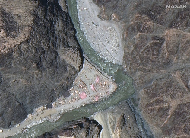 Maxar WorldView-3 satellite image shows close up view of the Line of Actual Control (LAC) border and...