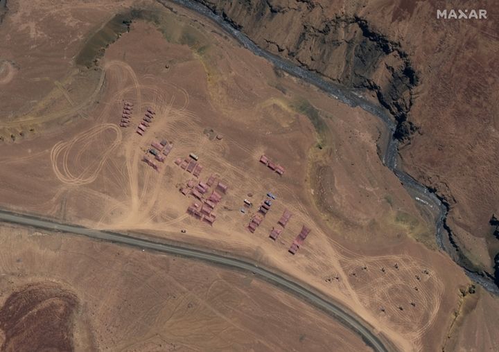 Maxar WorldView-3 satellite image shows the PLA (China's People's Liberation Army) tank company and artillery north of Gogra May 22, 2020.