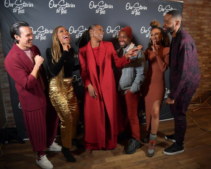 Alexander Hodge, Yvonne Orji, Issa Rae, Prentice Penny, Elaine Welteroth and Jay Ellis joke around at the Lowkey "Insecure" Dinner presented by Our Stories to Tell at Firewood on Jan. 25 in Park City, Utah.