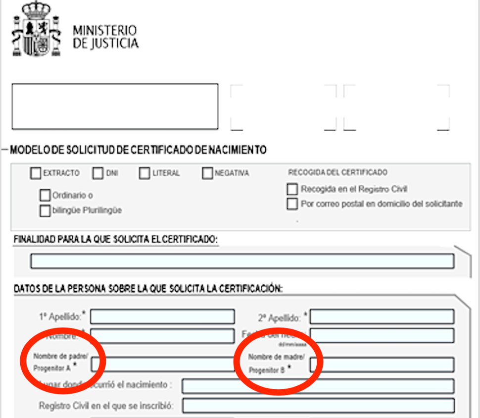 Certificado de nacimiento en España 2019.