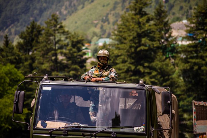 An Indian army convoy drives towards Leh on June 19, 2020.