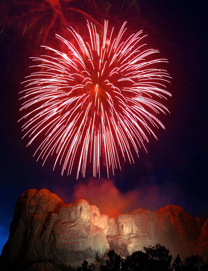 Fireworks explode over Mount Rushmore National Memorial in 2004 in Keystone, South Dakota, in celebration of Independence Day.