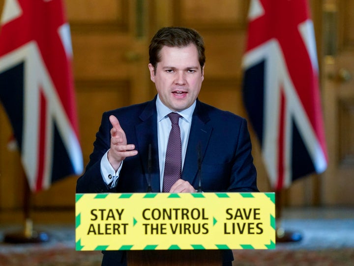 Britain's Housing, Communities and Local Government Secretary Robert Jenrick speaks during a coronavirus media briefing in Downing Street