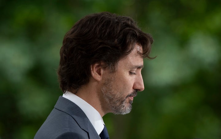 Prime Minister Justin Trudeau during a news conference outside Rideau Cottage in Ottawa, on June 25, 2020.