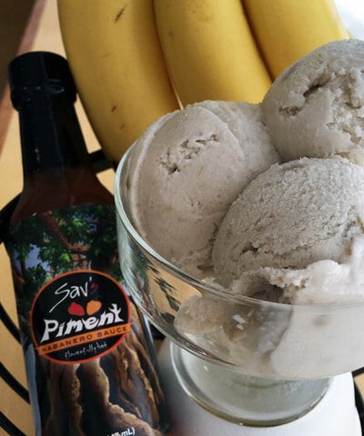 Hot banana ice cream combines banana and a habanero hot sauce Savané makes himself.