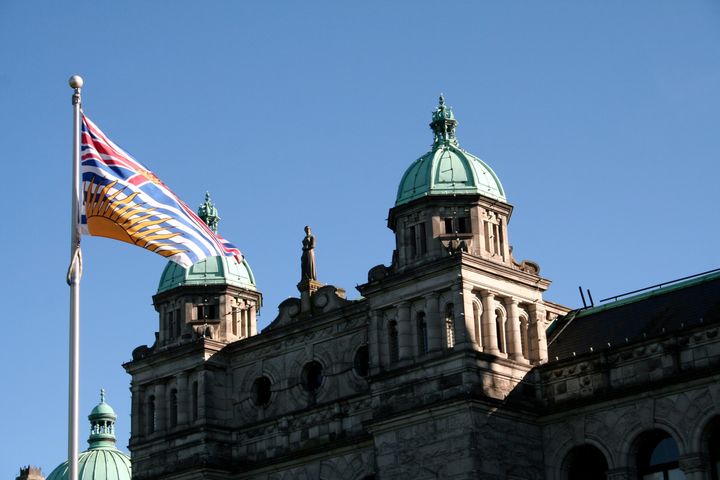 Close-up of British Columbia provincial parliament building in Victoria, BC, Canada during summertime