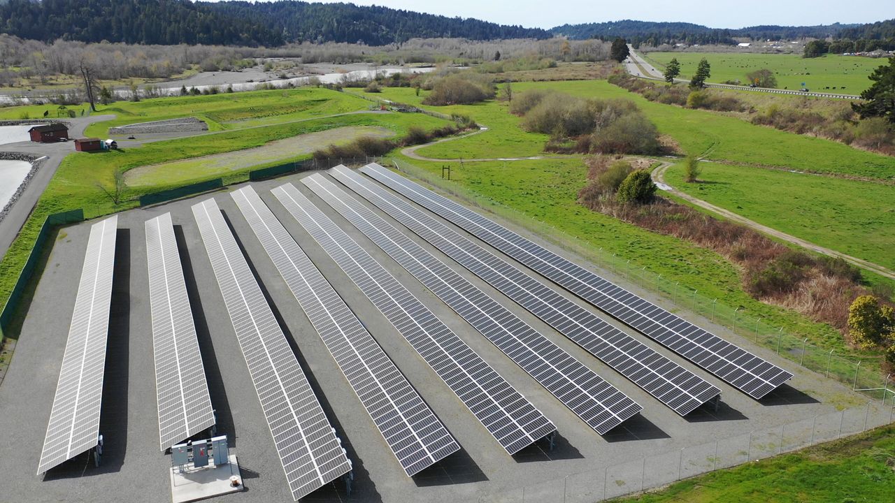 Solar panels constructed by the Blue Lake Rancheria, a Native American tribe in northern California.