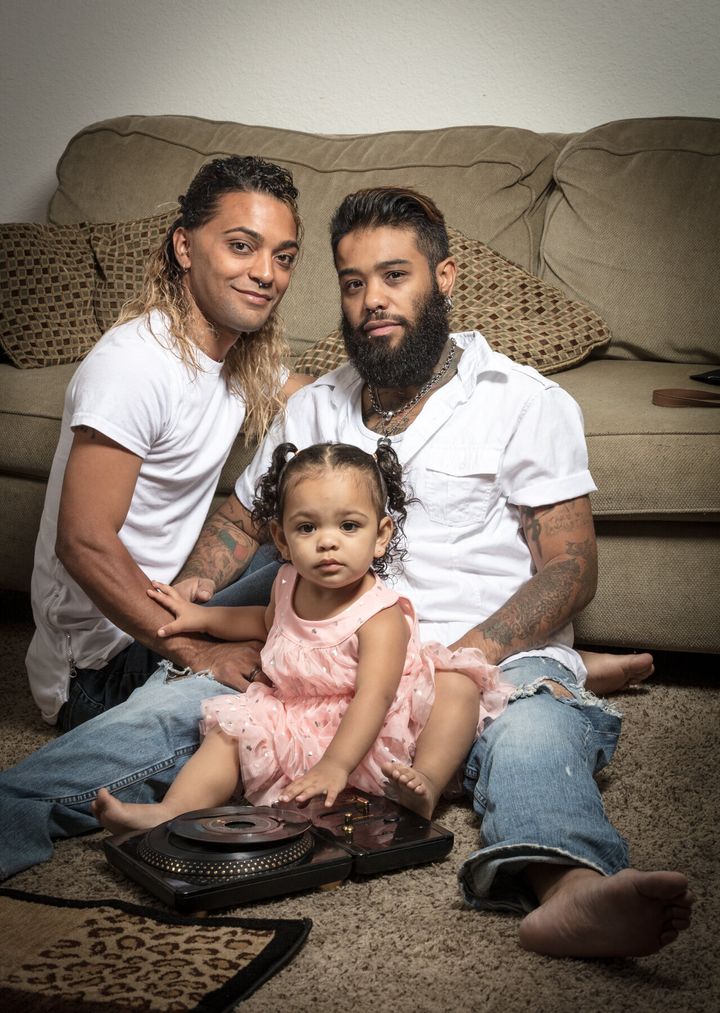 Jonah and Deejay with their daughter, Anuhea, in Las Vegas. "Jonah says, 'I feel like people should know we're no different than anybody else. We work 9-5. We come home. We have our family time. We made a child. I'm not different than any Tom, Dick and Harry who has kids. We might not be what you picture with the white picket fence. but this is my white picket fence,'" Proud said.