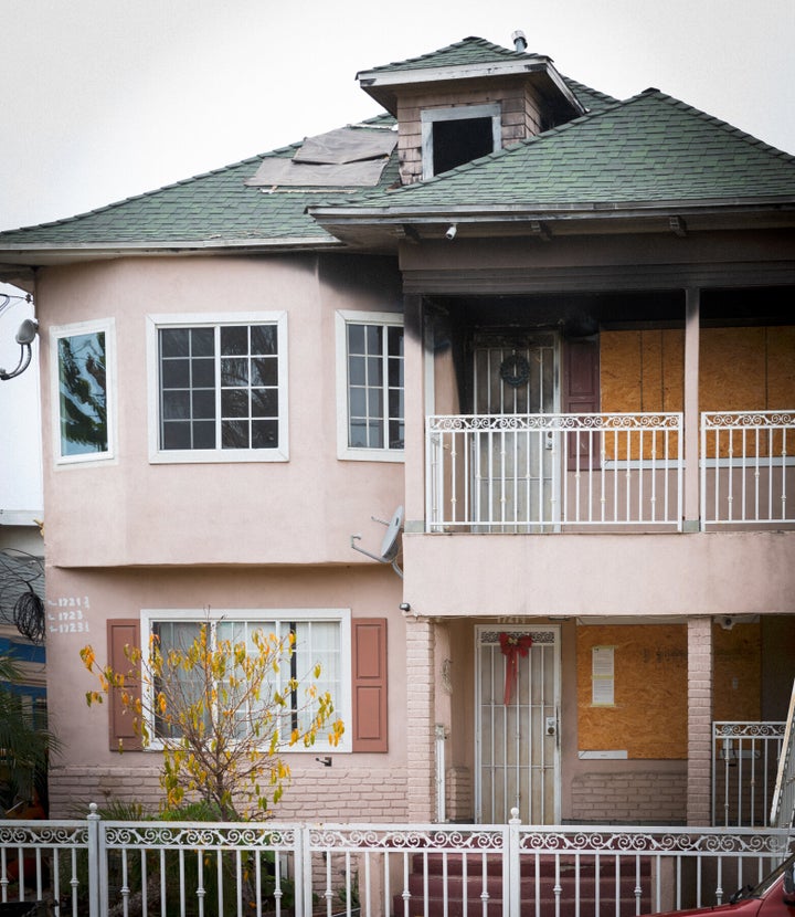 The Los Angeles home of Vicky Gutierrez, where she was fatally stabbed in 2018 and which was set on fire directly after her attack.