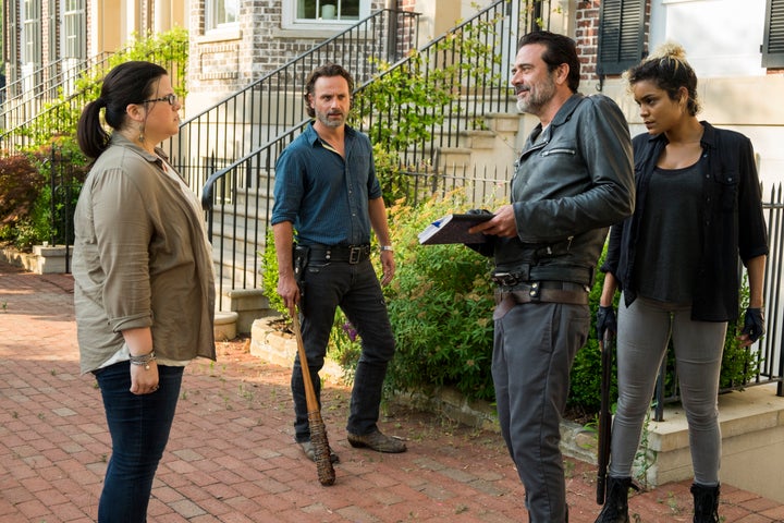 Ann Mahoney as Olivia in a scene with Jeffrey Dean Morgan's Negan.