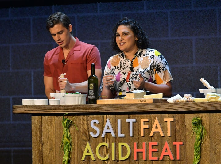 Antoni Porowski and Samin Nosrat share the staged at a Netflix event in May 2019, each representing their respective Netflix shows.