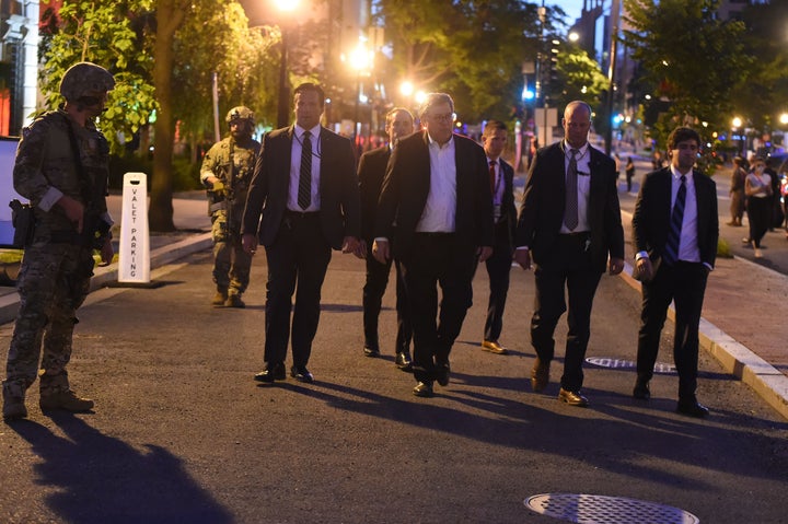 Attorney General William Barr walks around downtown Washington, D.C., during curfew on June 1, 2020.