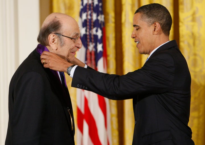 President Barack Obama presents a 2009 National Medal of Arts to Milton Glaser, in the East Room of the White House in Washin