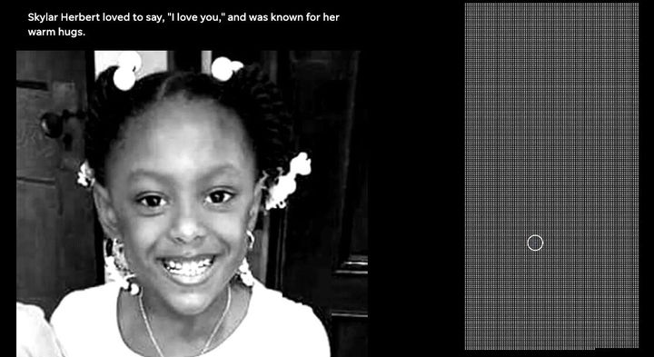 右側の点が死者数を表す。そのうちの一つがこの女の子だ。https://www.usatoday.com/pages/interactives/100000-lives-lost-honoring-coronavirus-victims USATodayの特集ページより