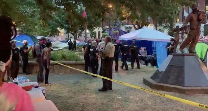 The scene in Jefferson Square Park in the aftermath of the shooting. 