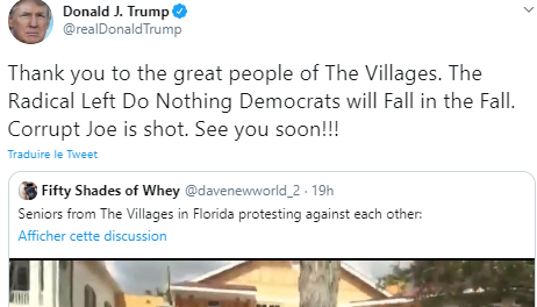 Donald Trump efface son retweet d’une vidéo où l’un de ses partisans crie “White