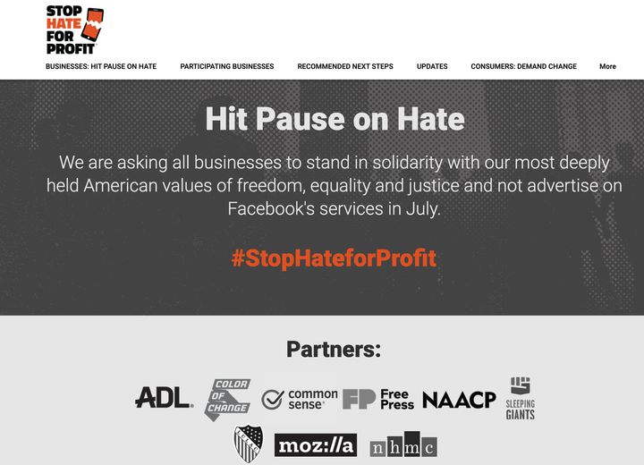 「Stop Hate For Profit」キャンペーンサイト