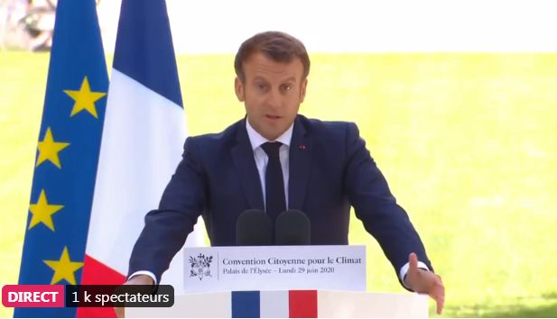 Emmanuel Macron devant les 150 citoyens de la Convention pour le climat, le 29 juin à