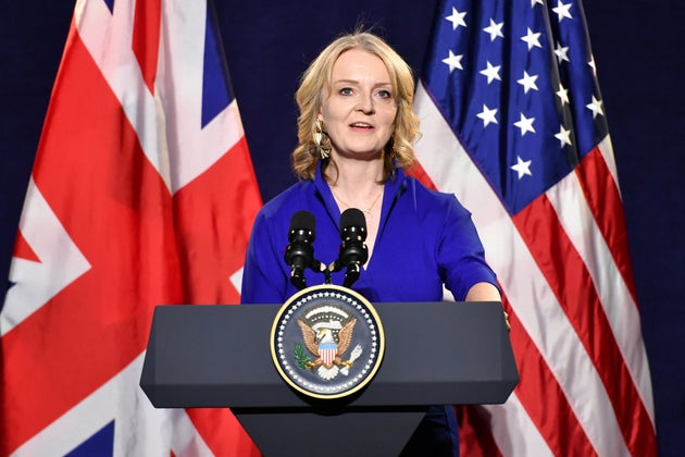 Trade secretary Liz Truss speaks at the City of London international trade dinner at the Guildhall in London.