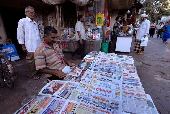 A file photo of a Newspaper Stall selling Marathi Newspapers in Mumbai