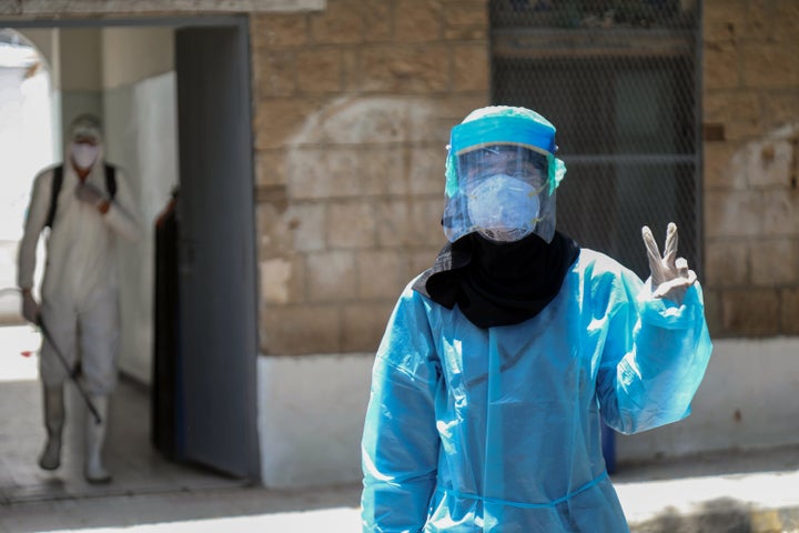 A health worker in Taez, Yemen, on June 21, 2020.