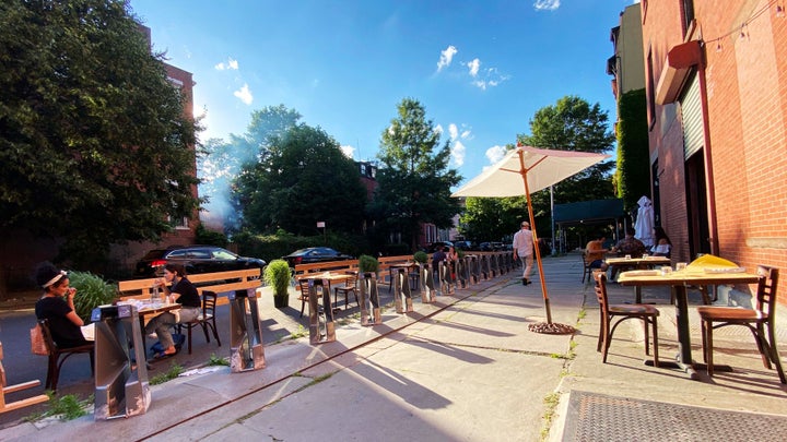 Patrons and business owners are figuring out how to safely navigate outdoor dining as cities ease their lockdown restrictions.
