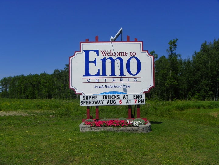 A sign welcoming people to Emo, Ont.