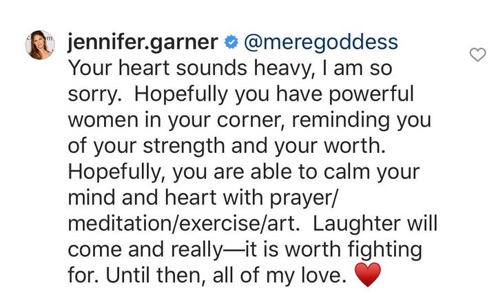 Jennifer Garner responds to a fan on Instagram.