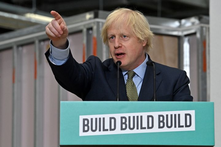Boris Johnson giving a speech during a visit to Dudley College of Technology in Dudley.