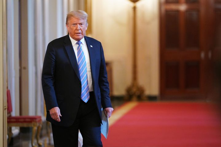 US President Donald Trump arrives for an American Workforce Policy Advisory Board Meeting in the East Room of the White House in Washington, DC on June 26, 2020. (Photo by MANDEL NGAN / AFP) (Photo by MANDEL NGAN/AFP via Getty Images)