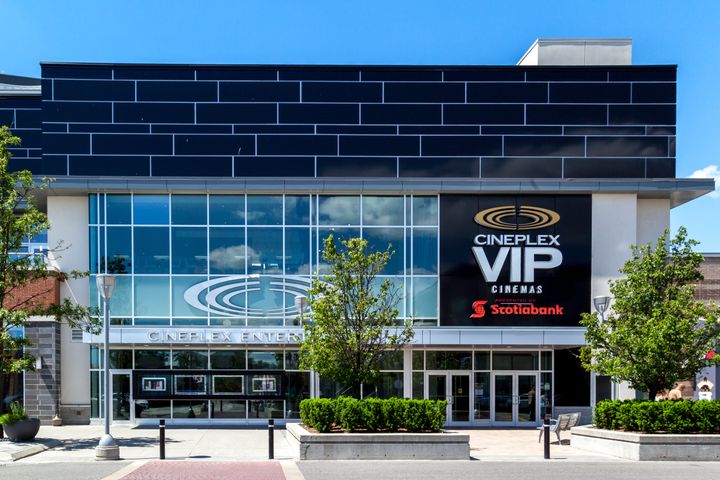 The entrance of Cineplex VIP Cinemas Don Mills in Toronto. The theatre chain is implementing physical distancing and health measures to reopen during the pandemic.