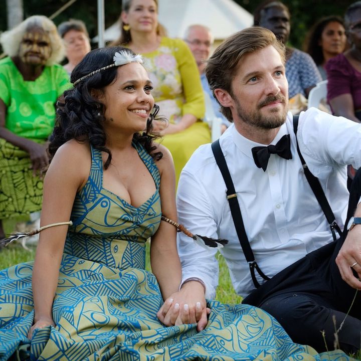 Miranda Tapsell and Gwilym Lee in 'Top End Wedding' 