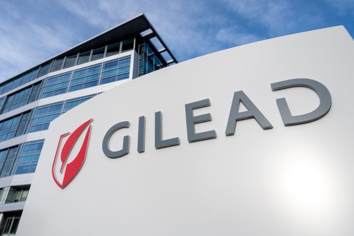 Gilead logo is seen at its office in Foster City, California, United States