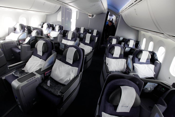 All of the planes among A4A’s airliners are said to be equipped with HEPA air filters, which are capable of removing 99.9% of airborne particles. The interior of United Airlines' Boeing 787 Dreamliner is pictured.